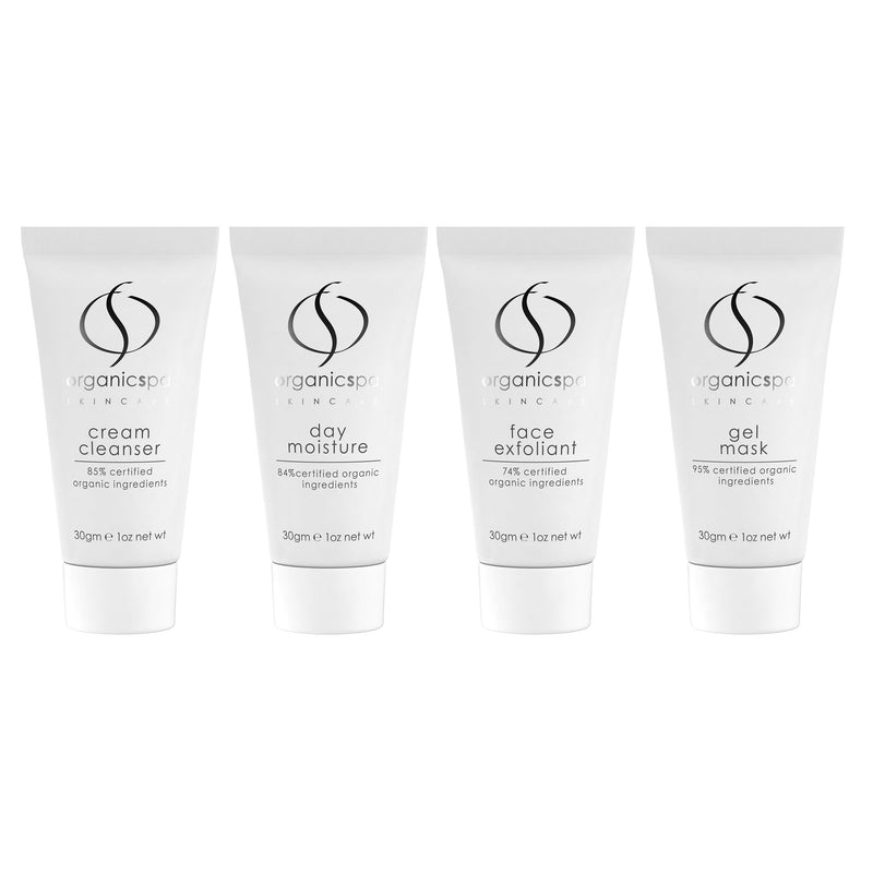 vital minis – cream cleanser, gel mask, face exfoliant, day moisture