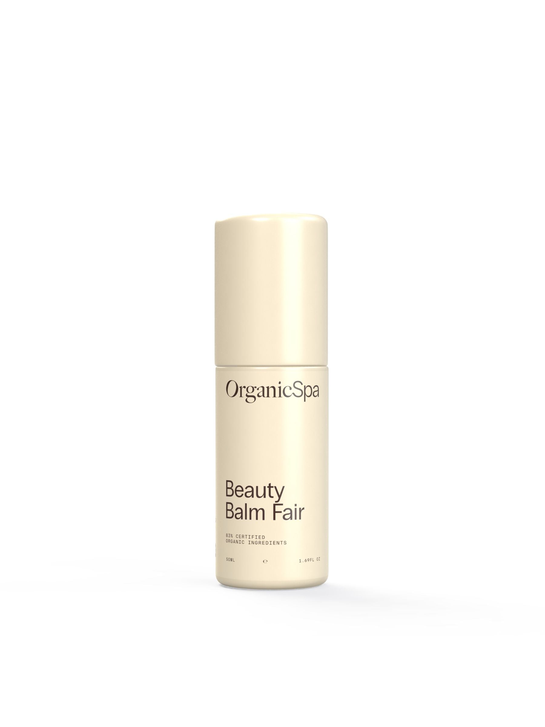 Organicspa Beauty Balm Fair front pack, certified organic tinted moisturiser for fair to light skin tones.
