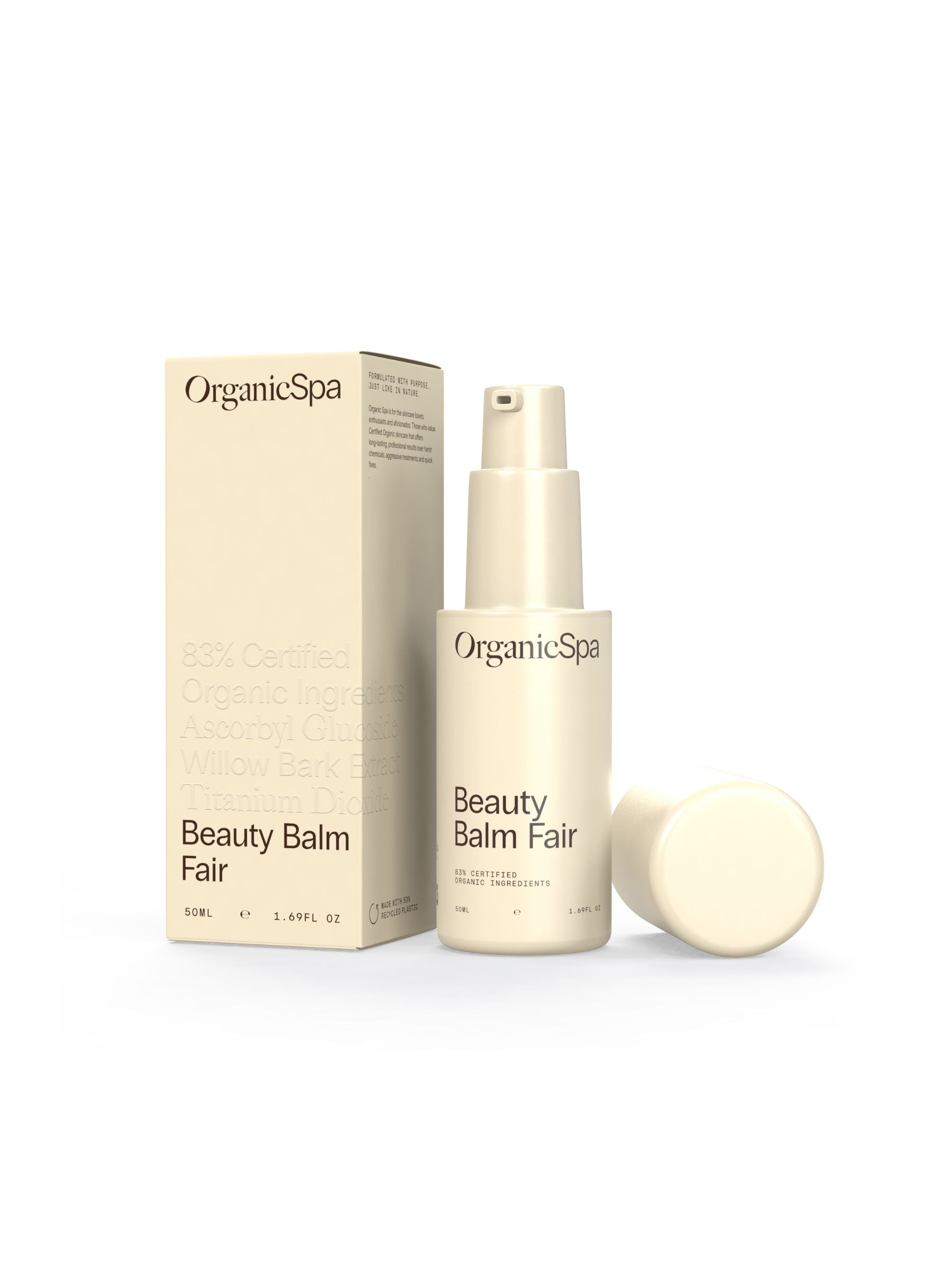 Organicspa Beauty Balm Fair tube and carton, certified organic BB cream.