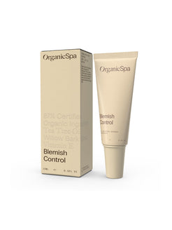 Organicspa Blemish Control tube and carton, certified organic acne treatment lotion.