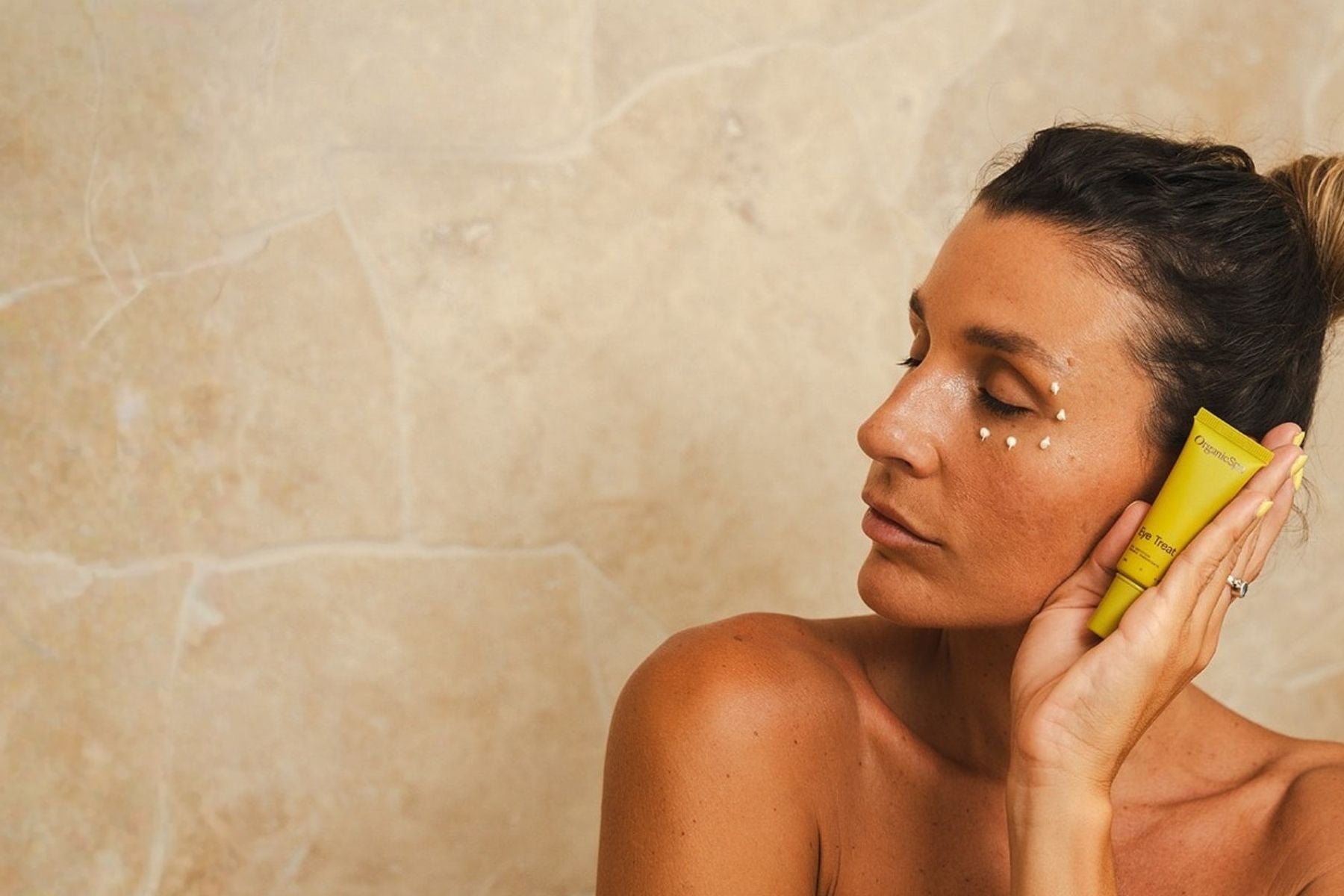  Organic Spa Eye Treat applied under eyes for a refreshed, bright look