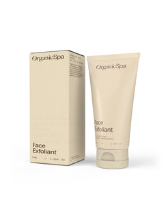 Organicspa Face Exfoliant tube and carton, certified organic gentle face scrub.