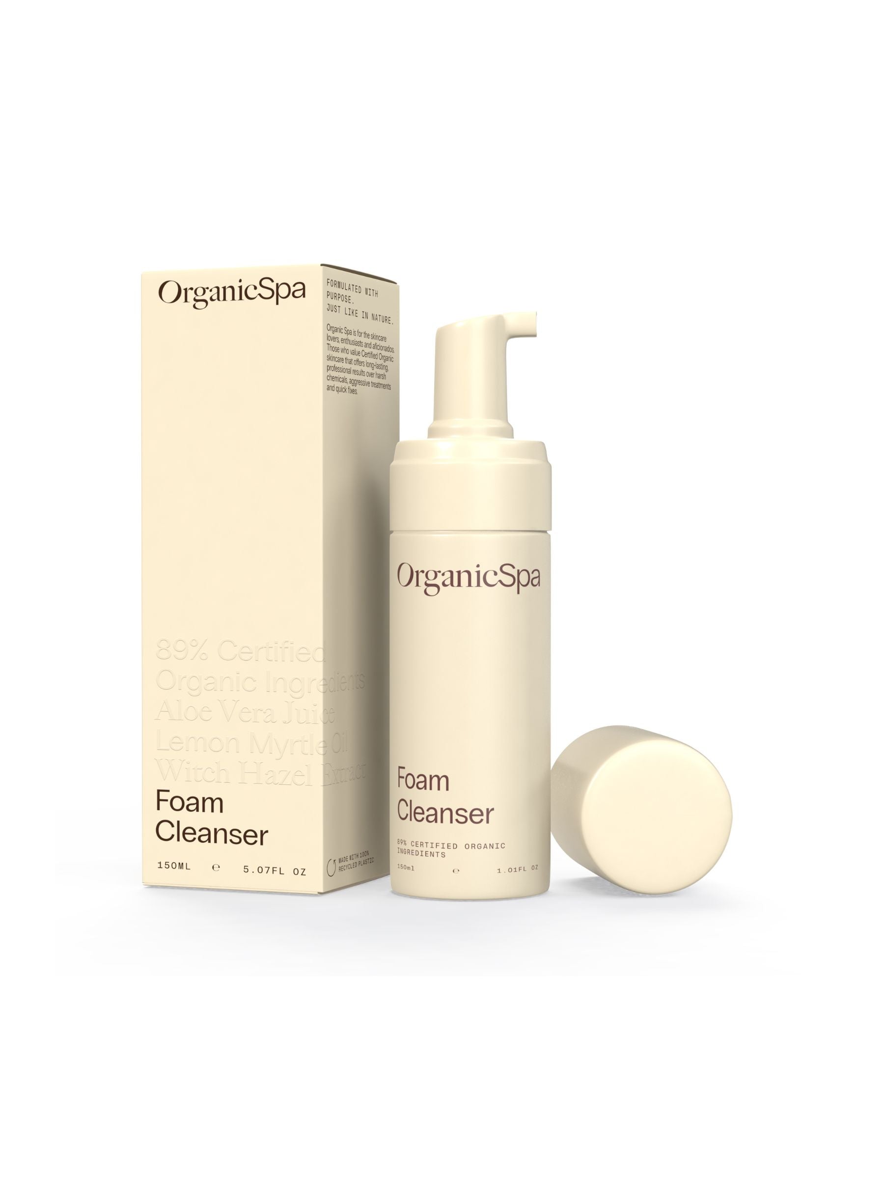 Organicspa Foam Cleanser bottle and carton together, certified organic cleanser from Australia.