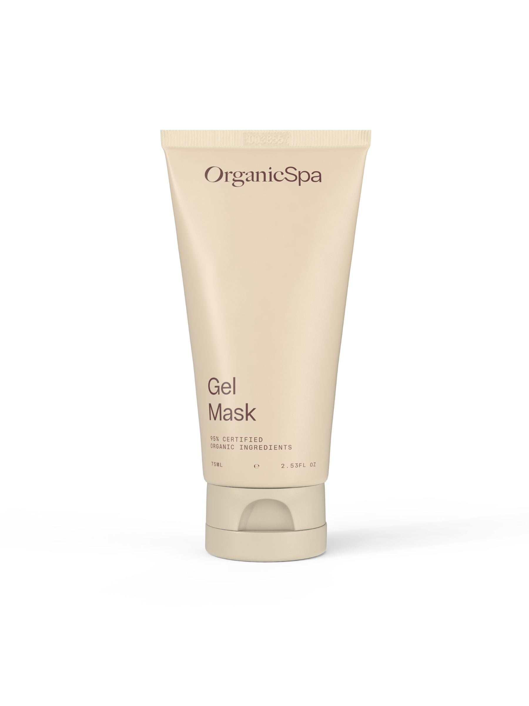 Organicspa Gel Mask front pack, certified organic hydrating gel face mask in tube.