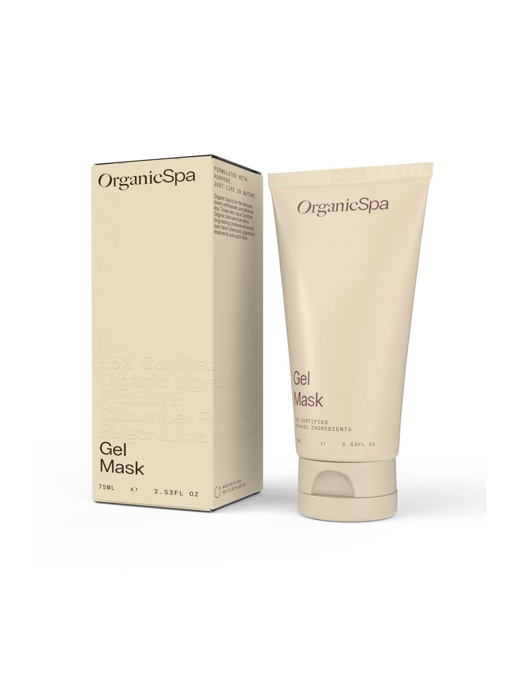 Organicspa Gel Mask tube and carton, certified organic refreshing gel mask.