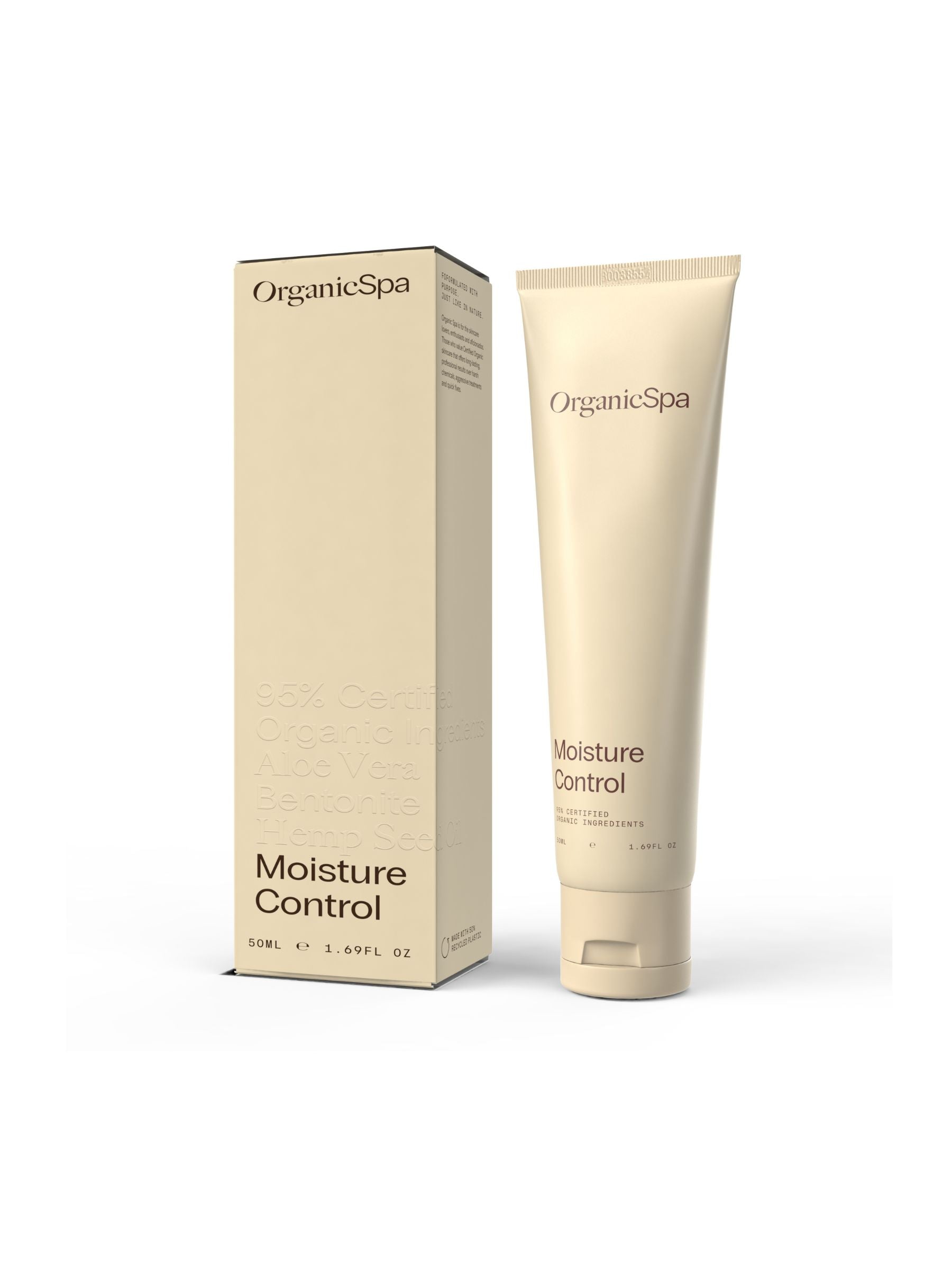 Organicspa Moisture Control tube and carton, certified organic lightweight moisturiser.