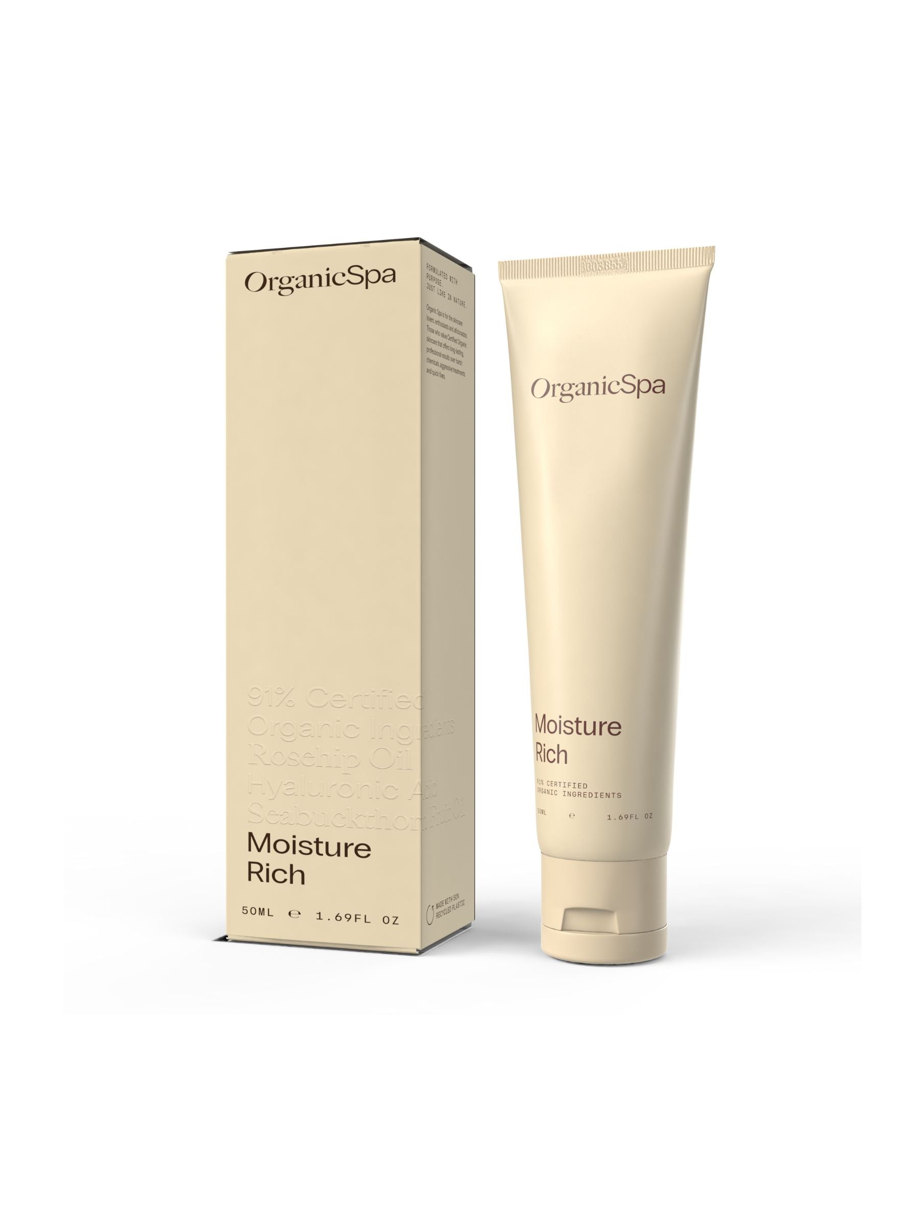 Organicspa Moisture Rich jar and carton, certified organic deeply nourishing face cream.