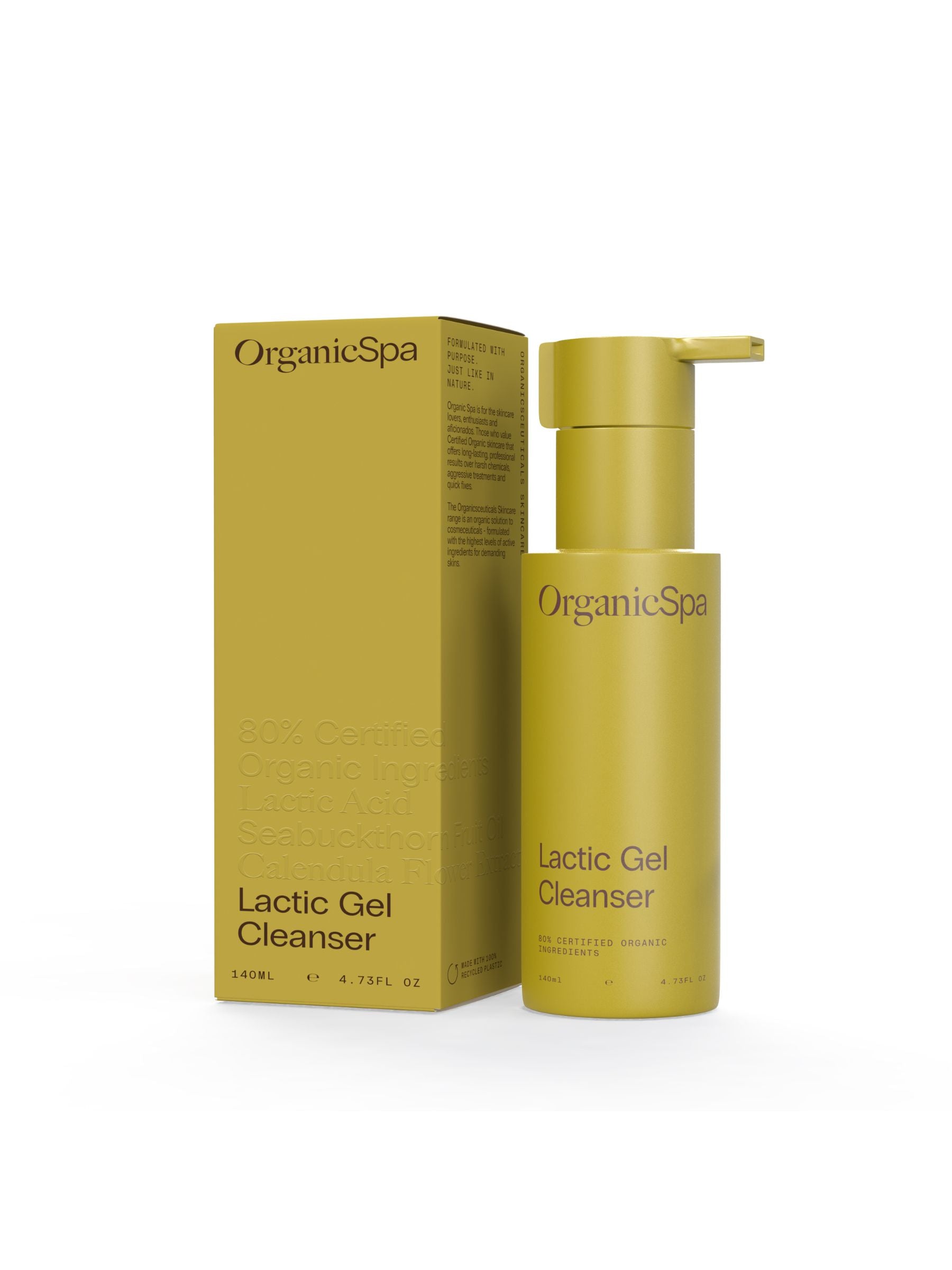 Organicsceuticals Lactic Gel Cleanser bottle and carton, certified organic cosmeceutical cleanser.